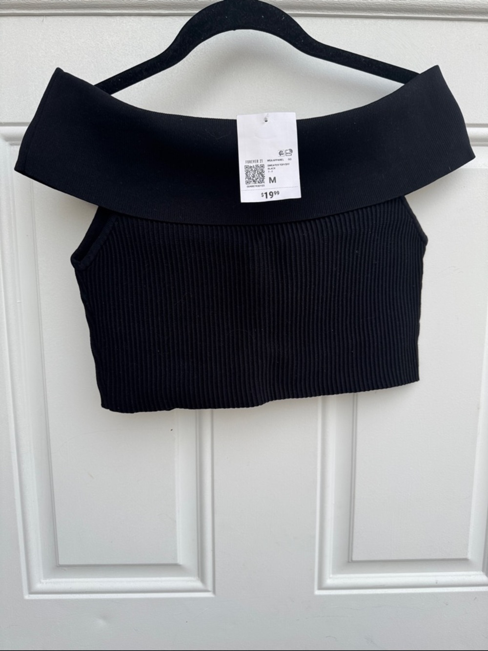 Forever 21 Black Off-Shoulder Ribbed Crop Top